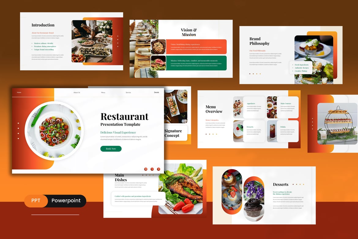 Template Presentasi PowerPoint Restoran Modern yang Menarik
