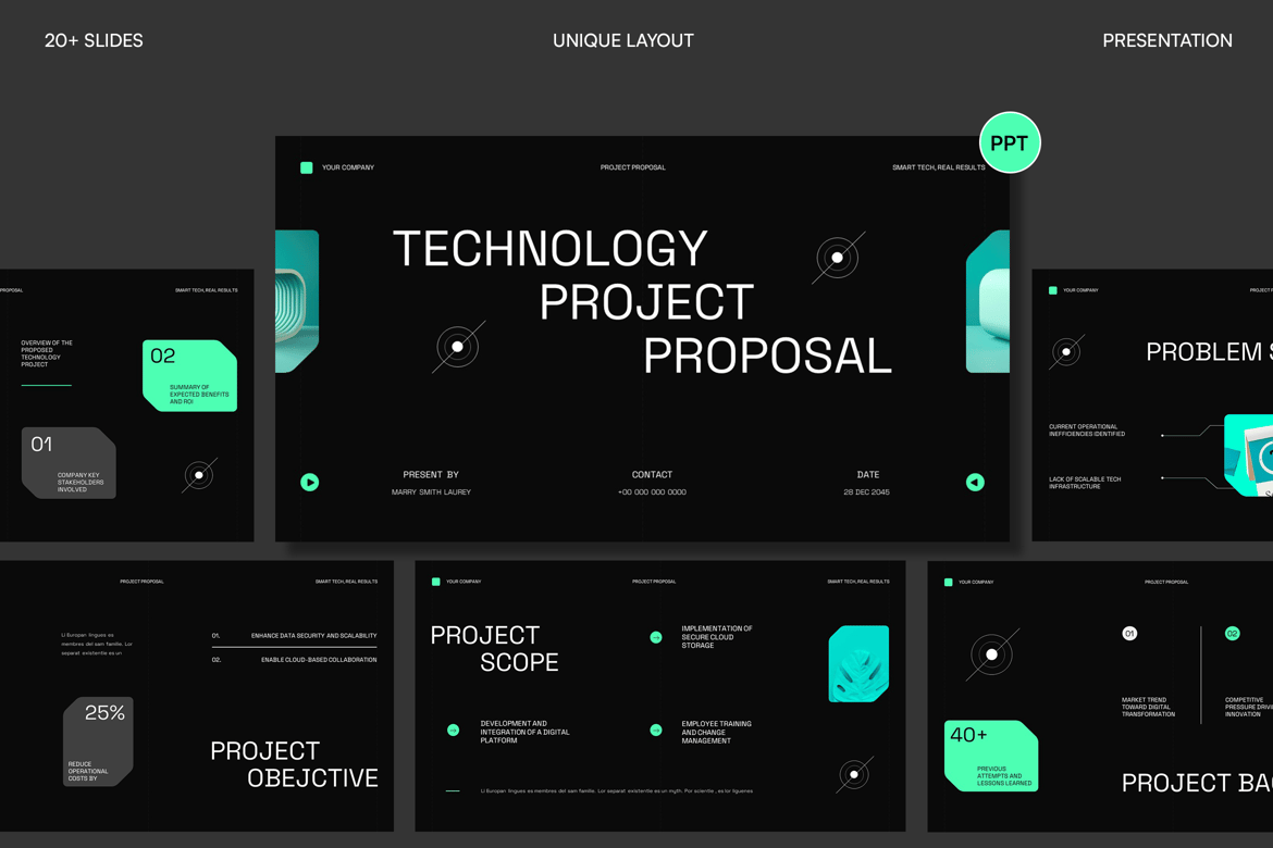 Template Presentasi PowerPoint Proyek Teknologi Modern yang Menarik