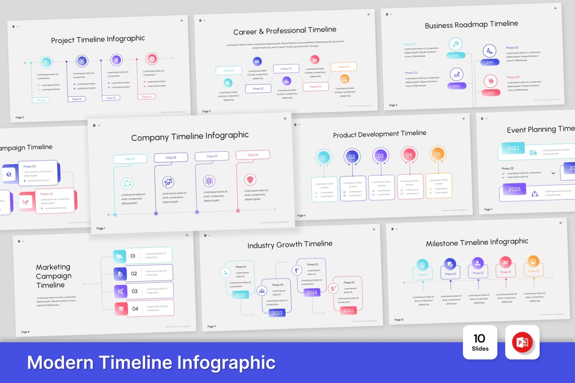 Template PowerPoint Infografis Garis Waktu Modern yang Menawan