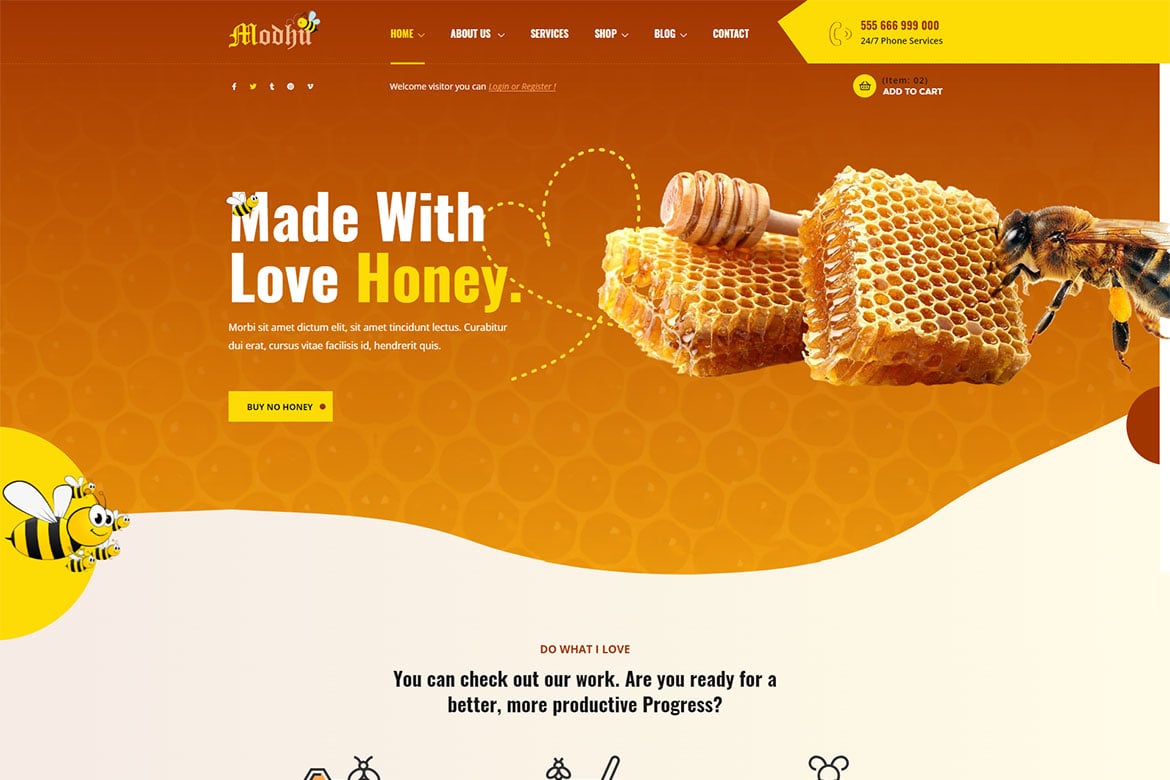 Modhu - Template Website Modern untuk Peternakan Lebah dan Toko Madu