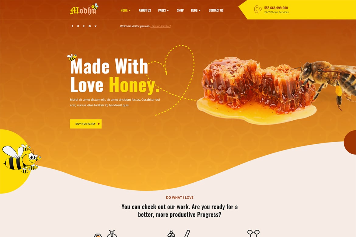 Modhu - Tema WordPress untuk Peternakan Lebah dan Produk Madu