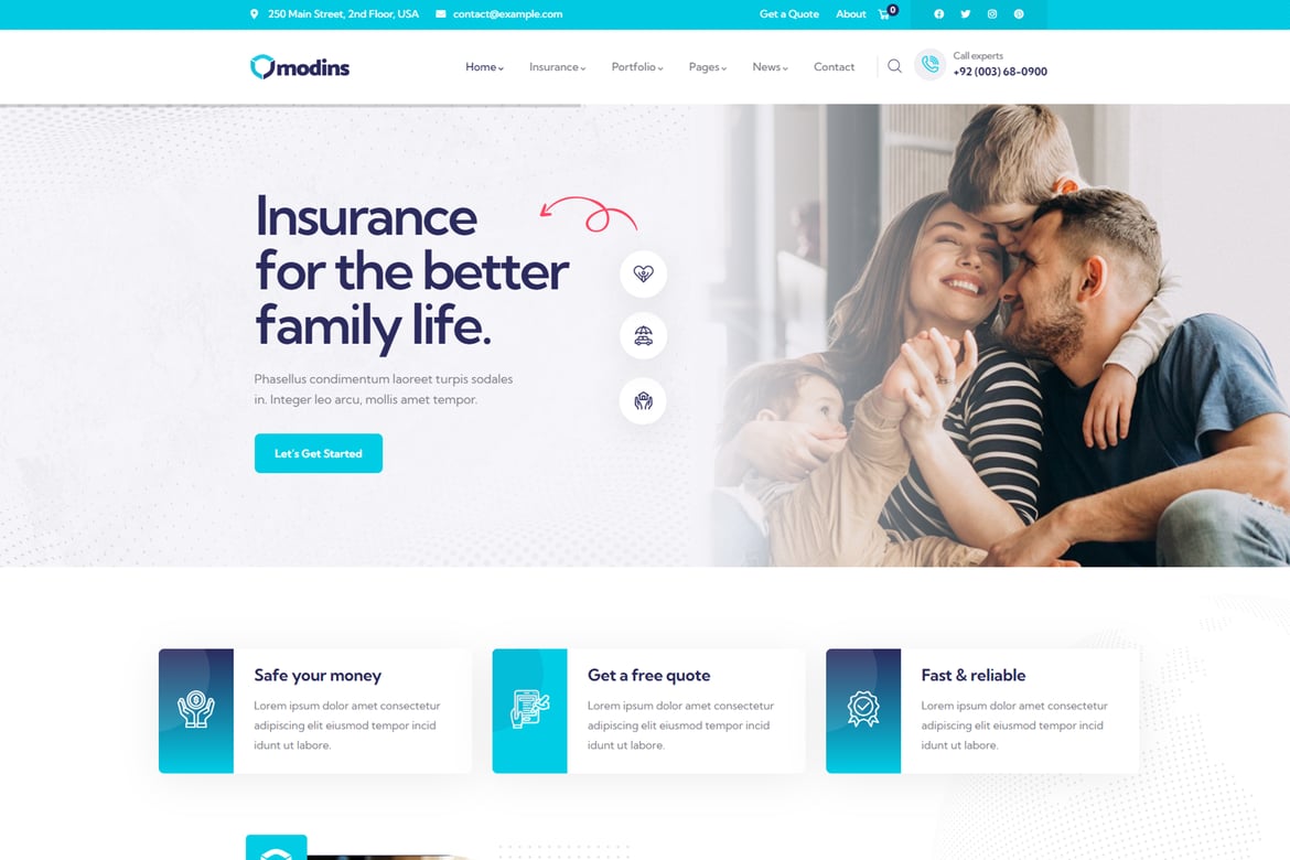 Modins - Tema WordPress Profesional untuk Asuransi dan Keuangan