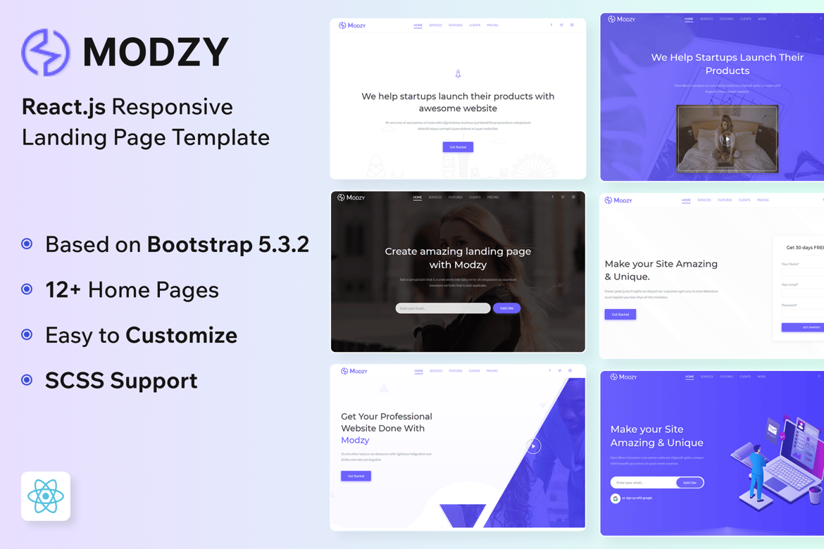 Modzy - Template Website Landing Page React Modern