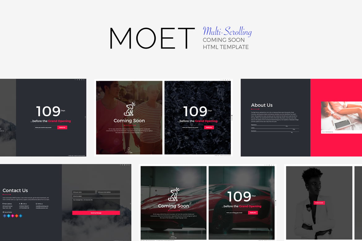 MOET - Template Website Coming Soon dengan Desain Multi-Scrolling