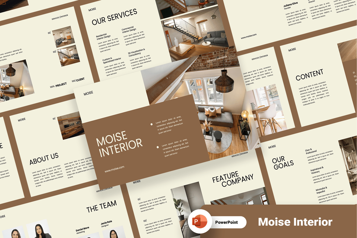 Template Presentasi PowerPoint Desain Interior Moise yang Menawan