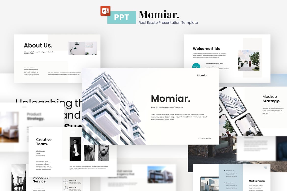 Template PowerPoint Real Estat Momiar yang Menarik dan Profesional
