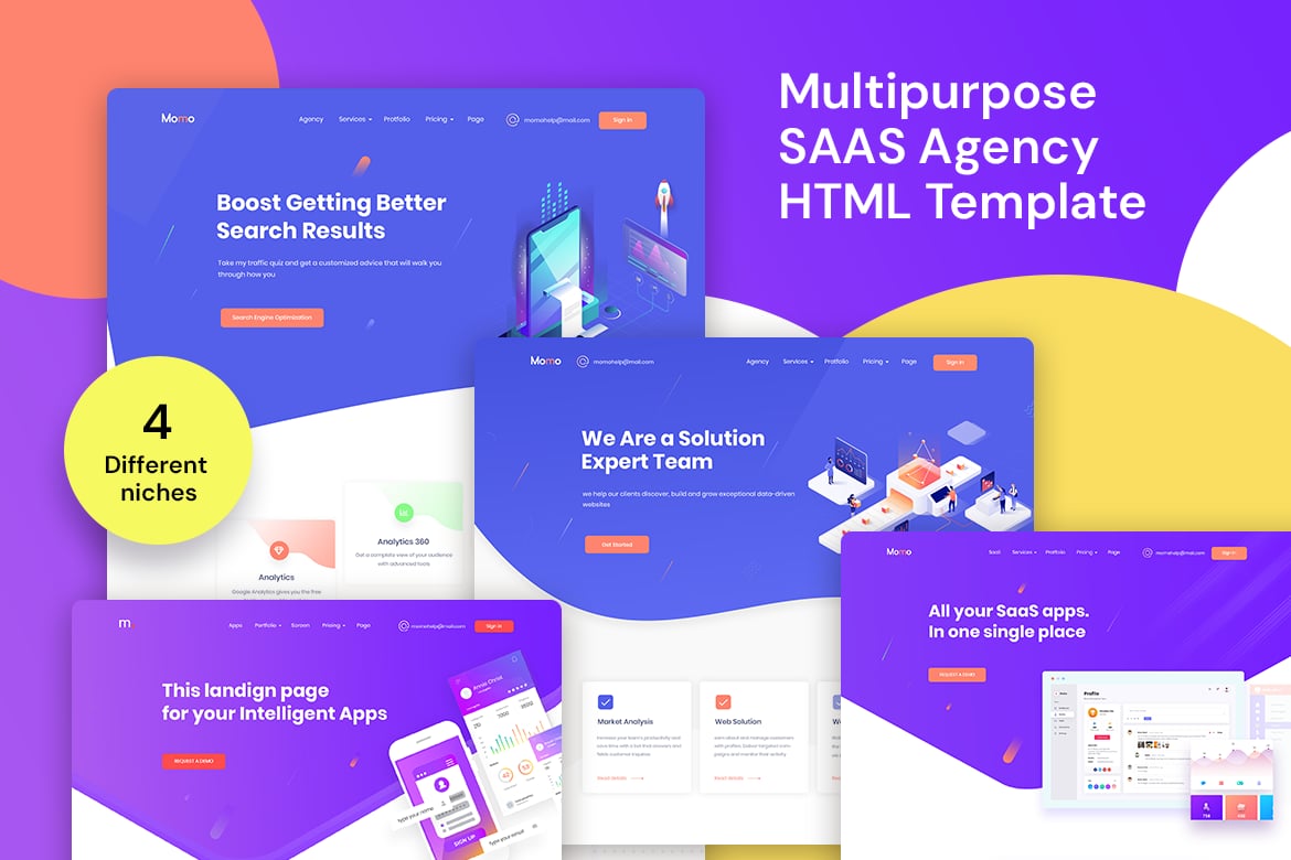 Momo – Template Website HTML Serbaguna untuk Agensi dan Showcase Aplikasi