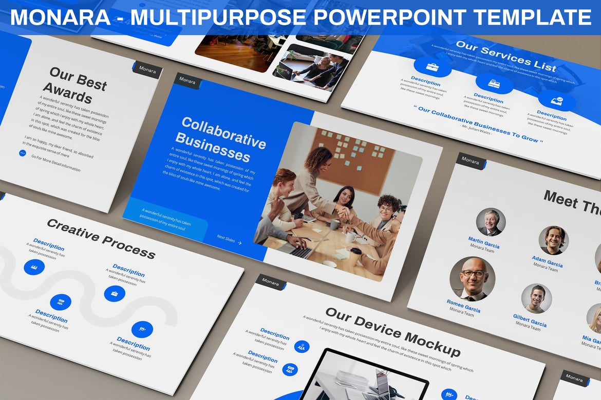 Template Powerpoint Serbaguna Monara - Desain Modern dan Bersih