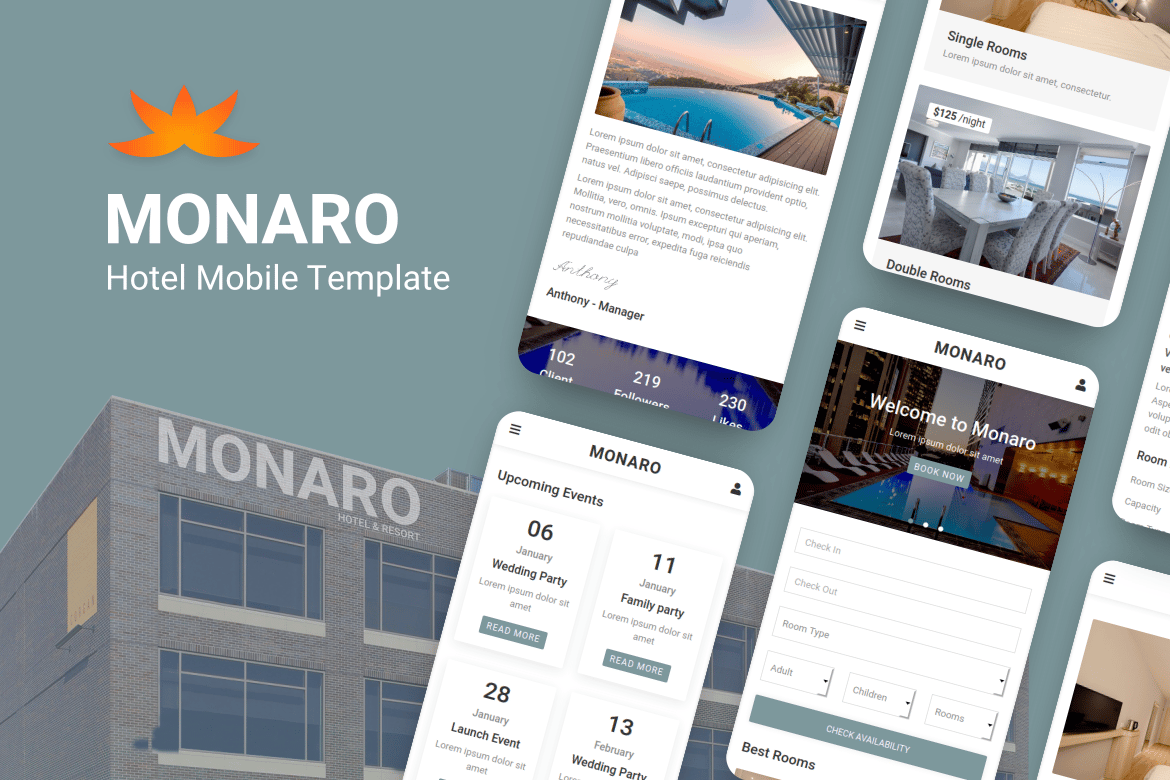Monaro - Template Website Mobile untuk Hotel dan Akomodasi