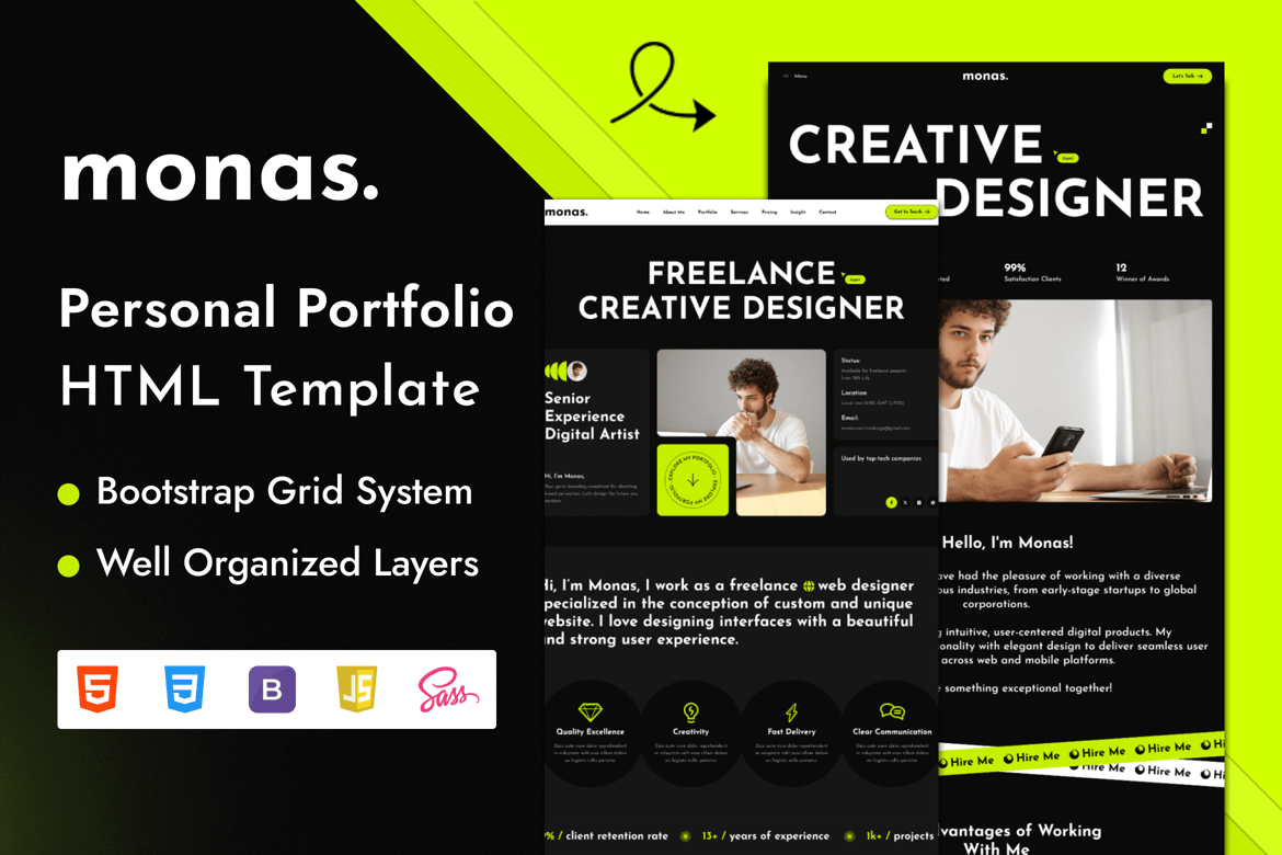 Monas - Template Web Portofolio Pribadi yang Kreatif dan Modern