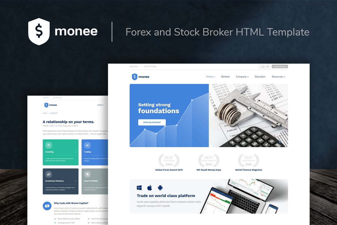 Monee - Template Website Broker Forex dan Saham yang Modern