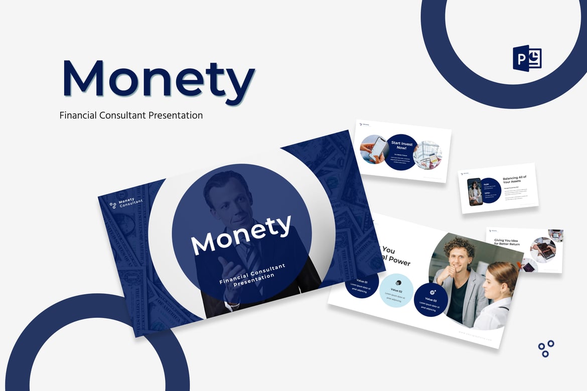Template PowerPoint Monety - Konsultasi Keuangan Profesional