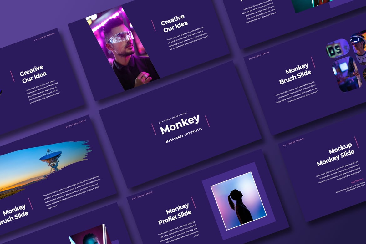 Template PowerPoint Monkey Metaverse yang Futuristik dan Minimalis