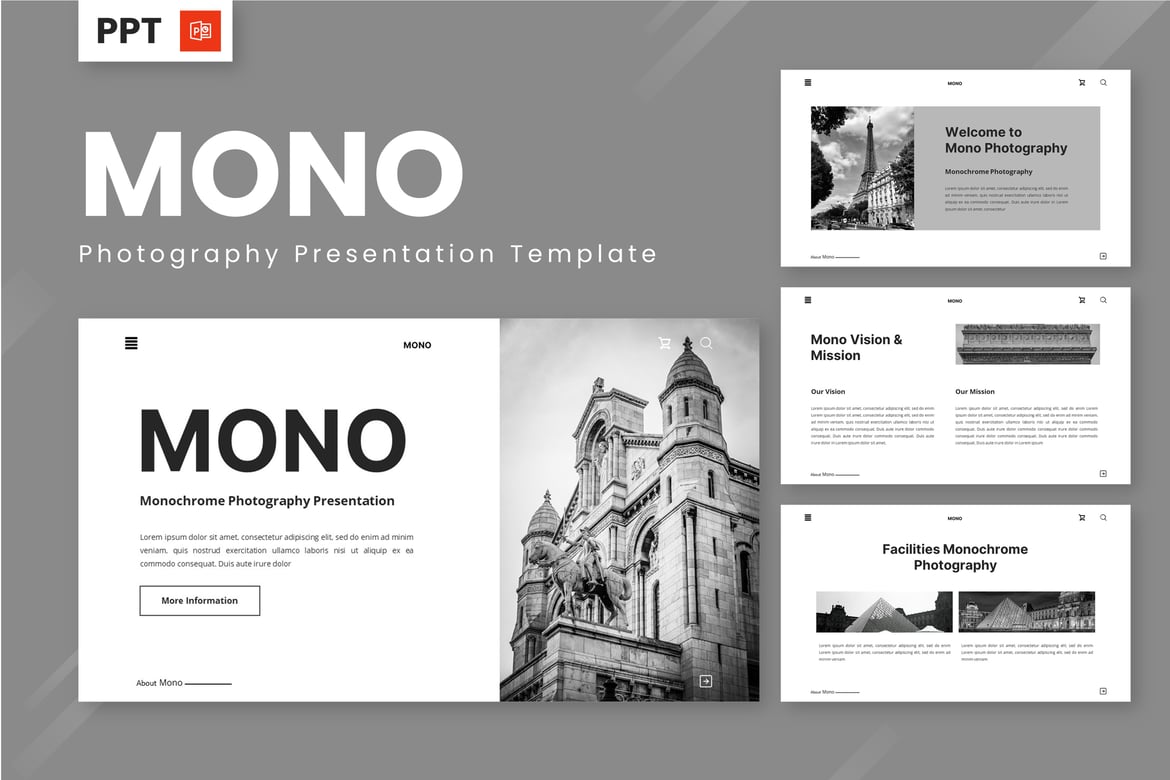 Template PowerPoint Mono untuk Fotografi yang Kreatif dan Elegan
