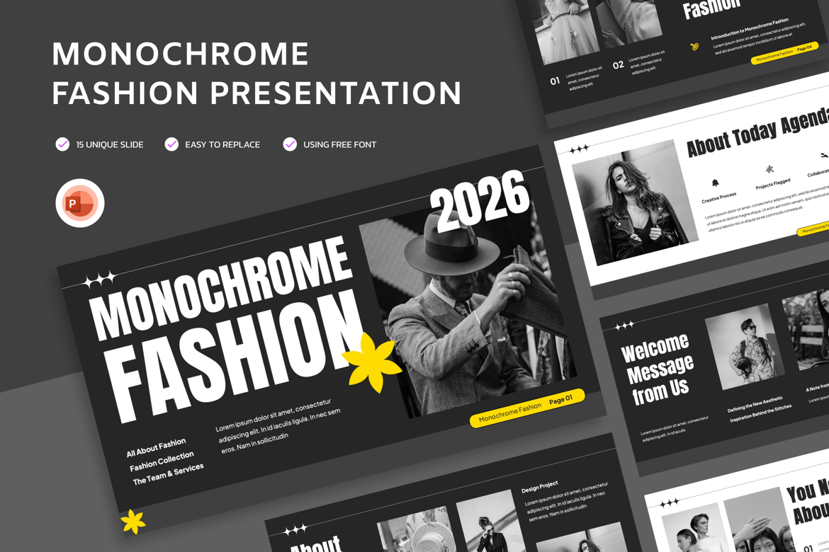 Template Presentasi Fashion Monokrom yang Stylish