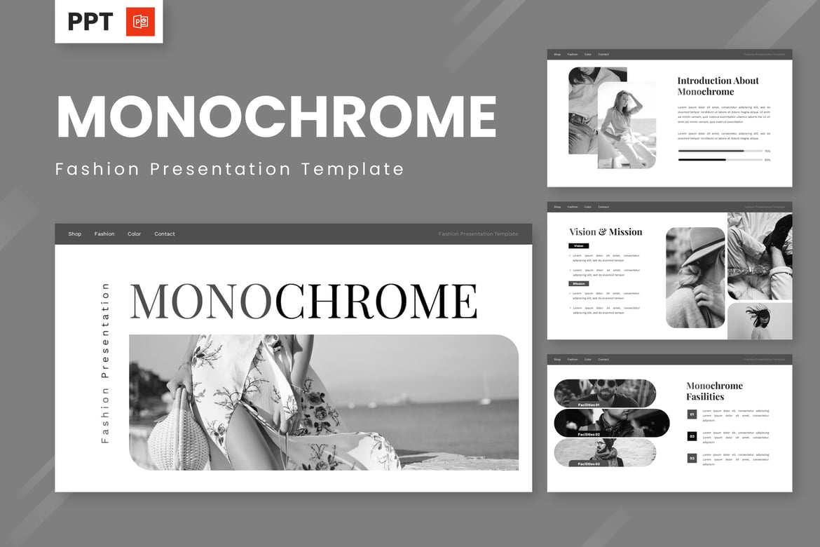 Template Presentasi Fashion Monokrom yang Stylish