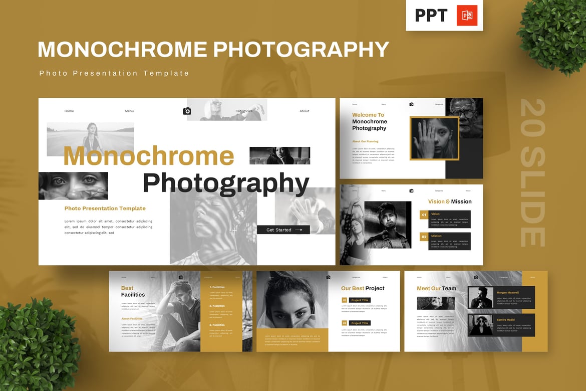 Template Presentasi Powerpoint Fotografi Monokrom Menawan