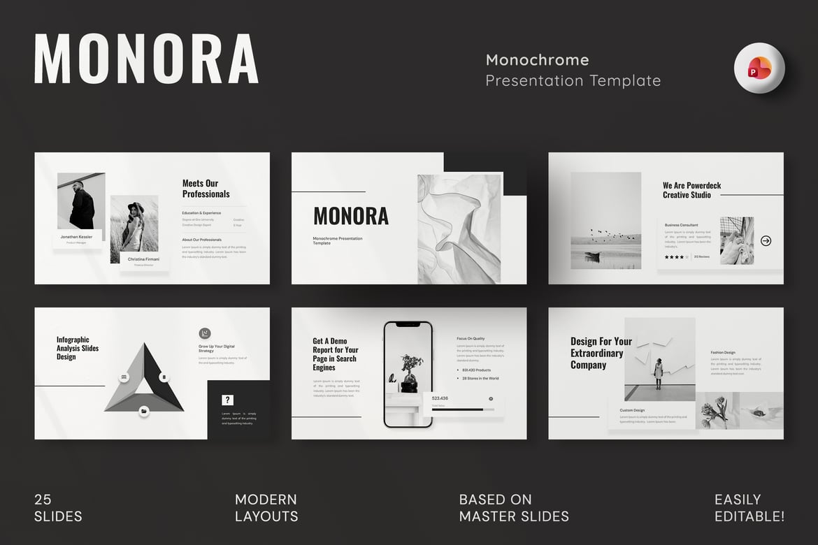 Template PowerPoint Monokrom yang Kreatif dan Modern