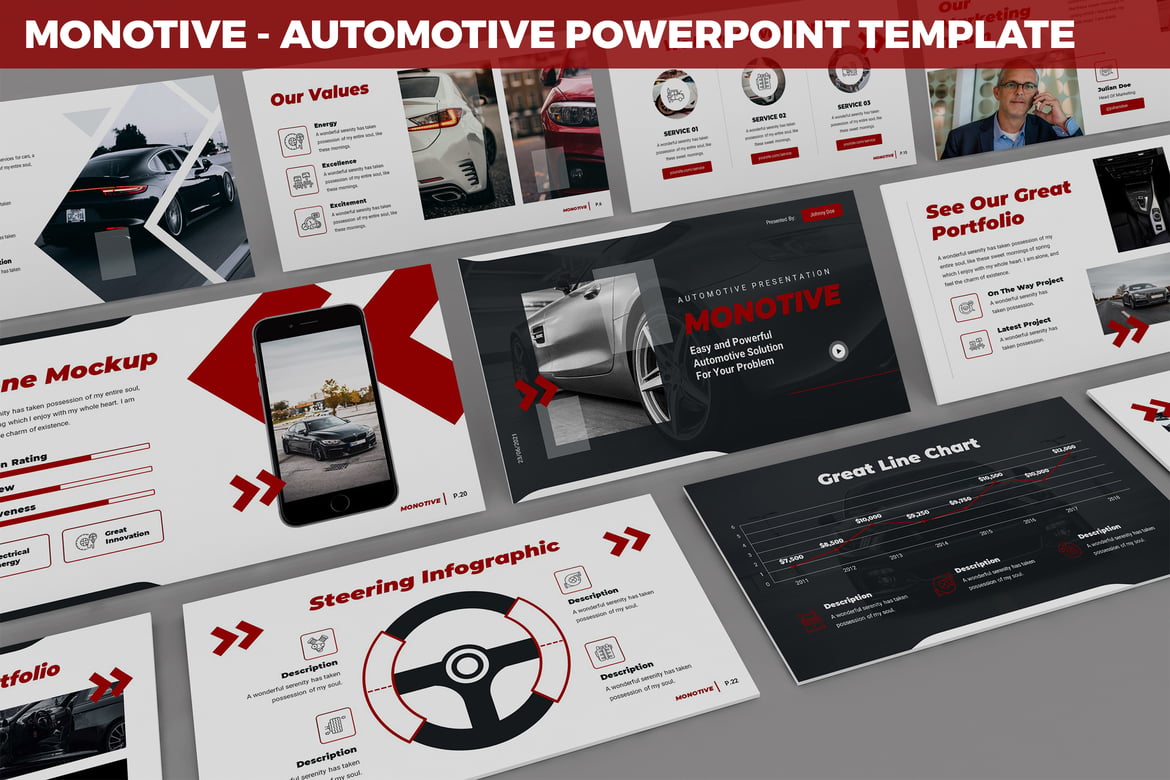 Template Powerpoint Otomotif Monotive - Modern dan Dinamis