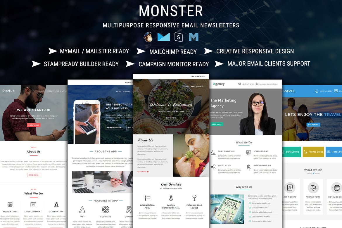 Paket Template Email Multikonsep Monster yang Responsif dan Profesional
