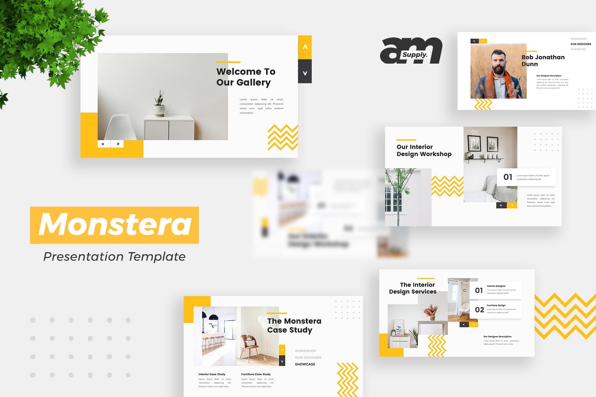 Template PowerPoint Monstera - Desain Minimalis untuk Presentasi Kreatif