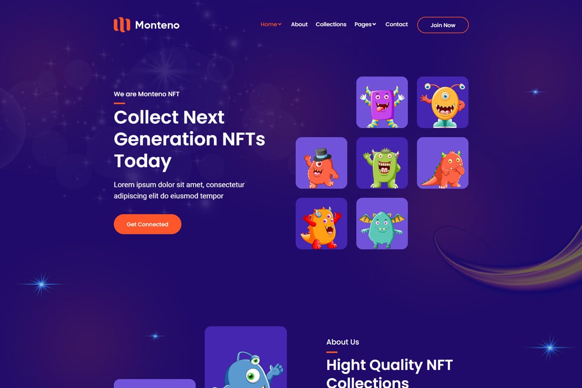 Monteno - Template Web Portfolio NFT yang Menarik dan Fungsional