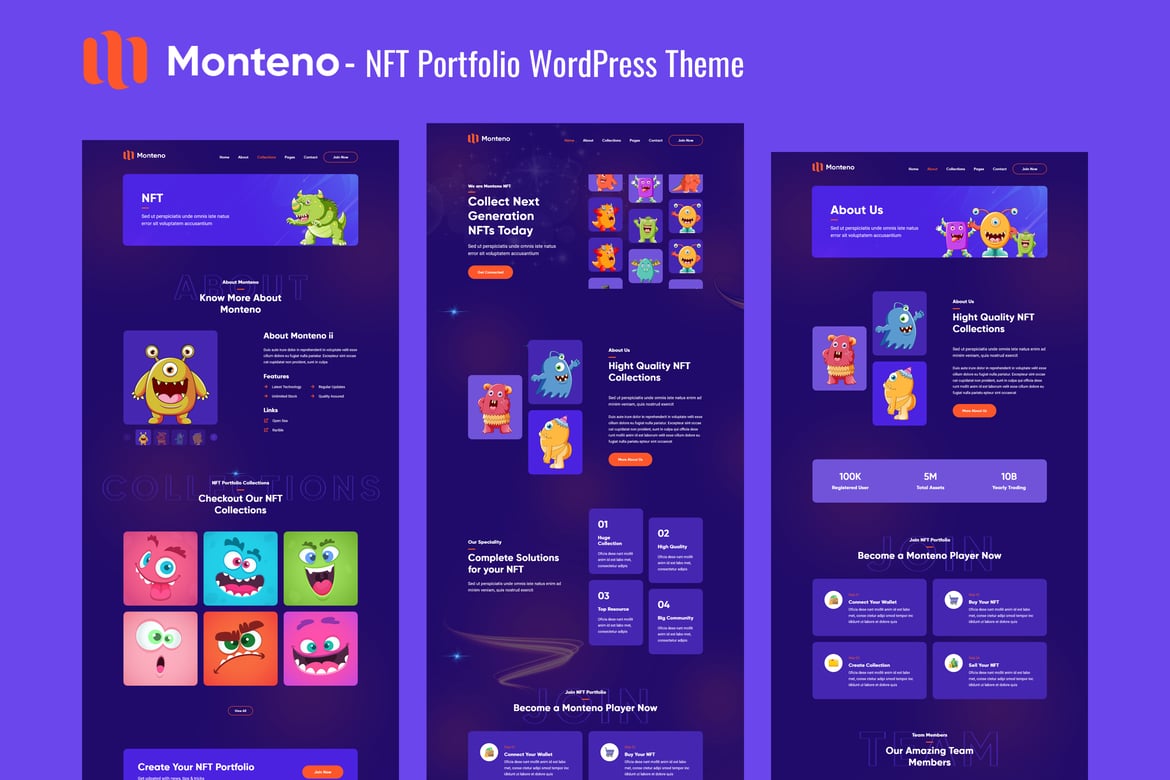Monteno - Tema WordPress Portofolio NFT Terbaik