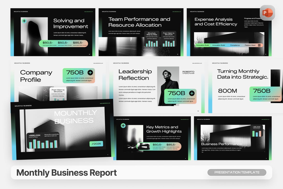 Template PowerPoint Laporan Bisnis Bulanan yang Modern