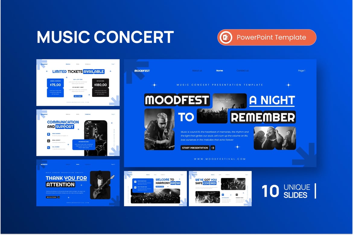 Template Presentasi PowerPoint Konser Moodfest yang Menarik