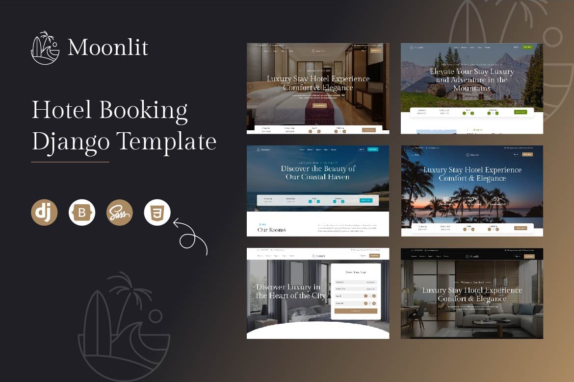Template Website Pemesanan Hotel Moonlit yang Menawan
