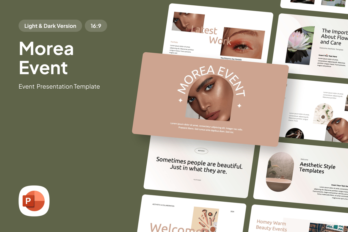 Template PowerPoint Estetika Acara Morea yang Menarik