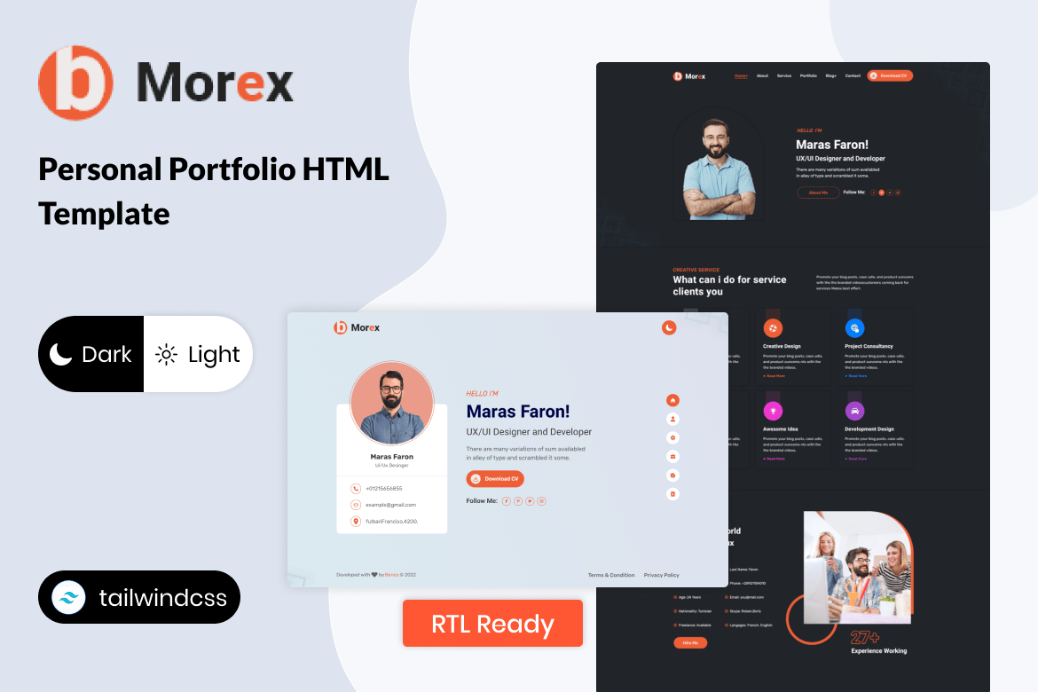 Morex - Template Website Portofolio Pribadi Menggunakan Tailwind CSS