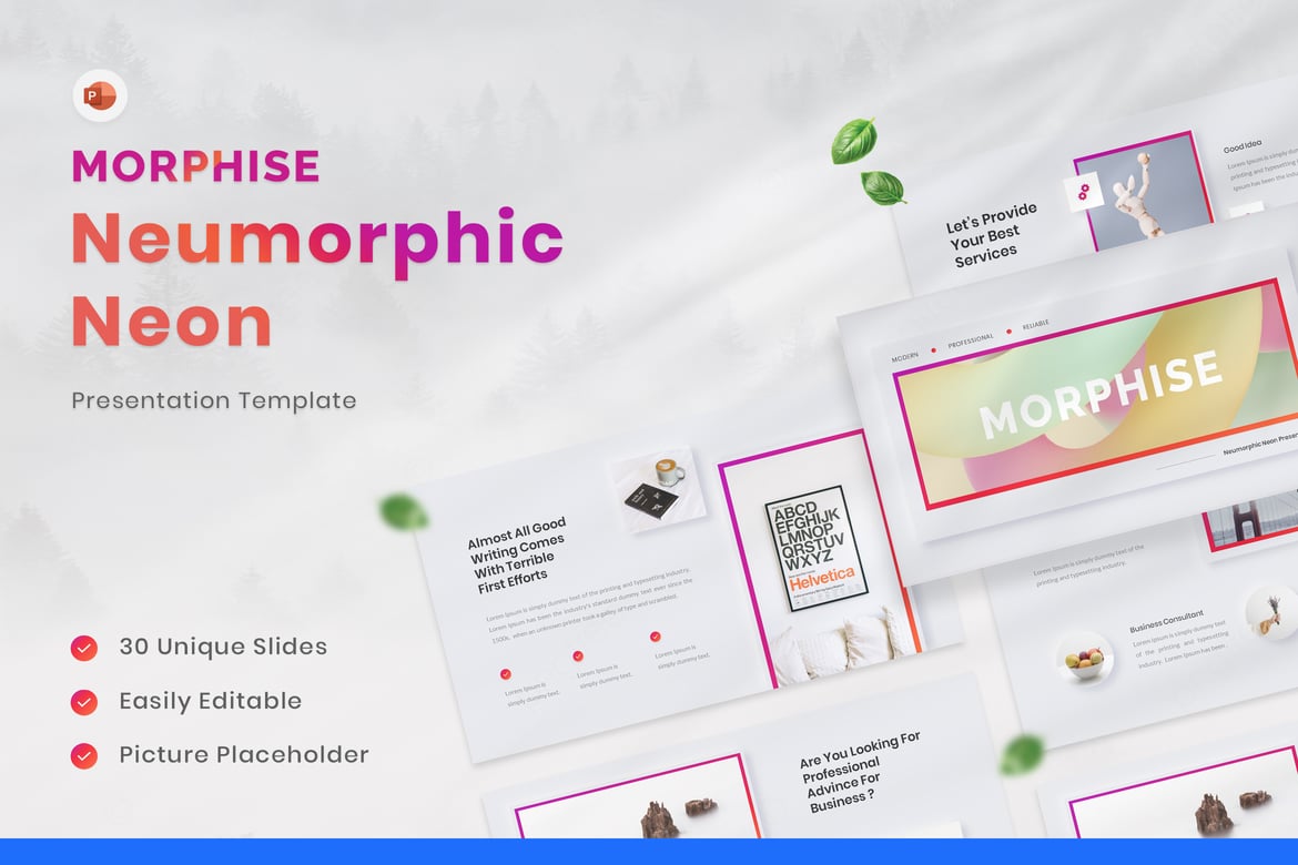 Template PowerPoint Morphise – Desain Neumorfik Neon yang Menarik