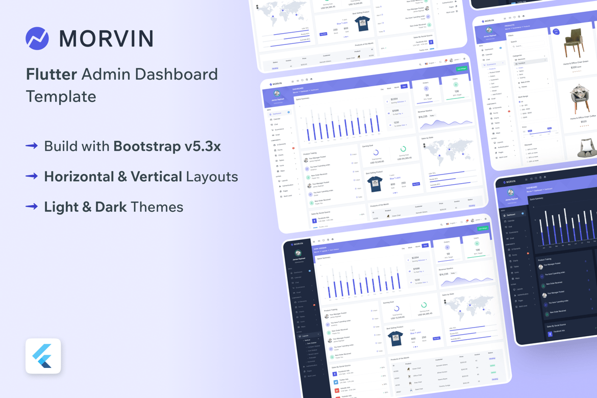 Morvin - Template Website Admin Panel Flutter Terbaik