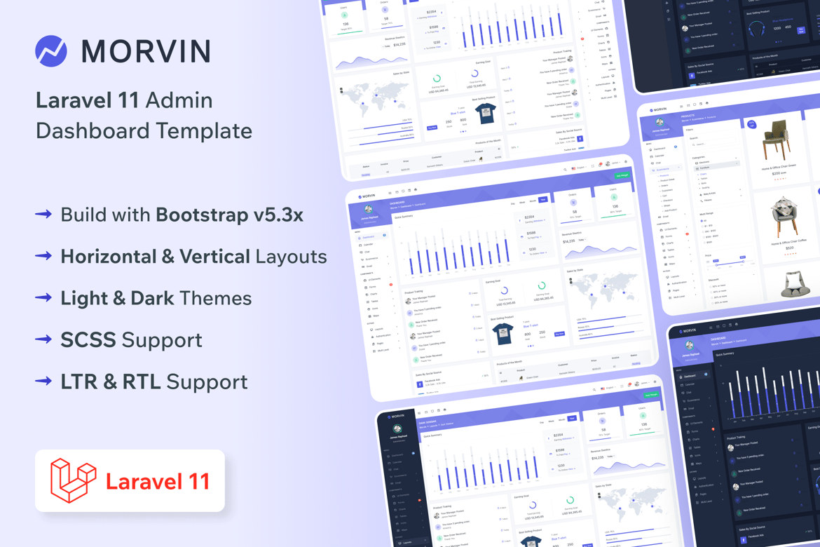 Morvin - Template Admin & Dashboard Laravel 11 yang Modern dan Responsif