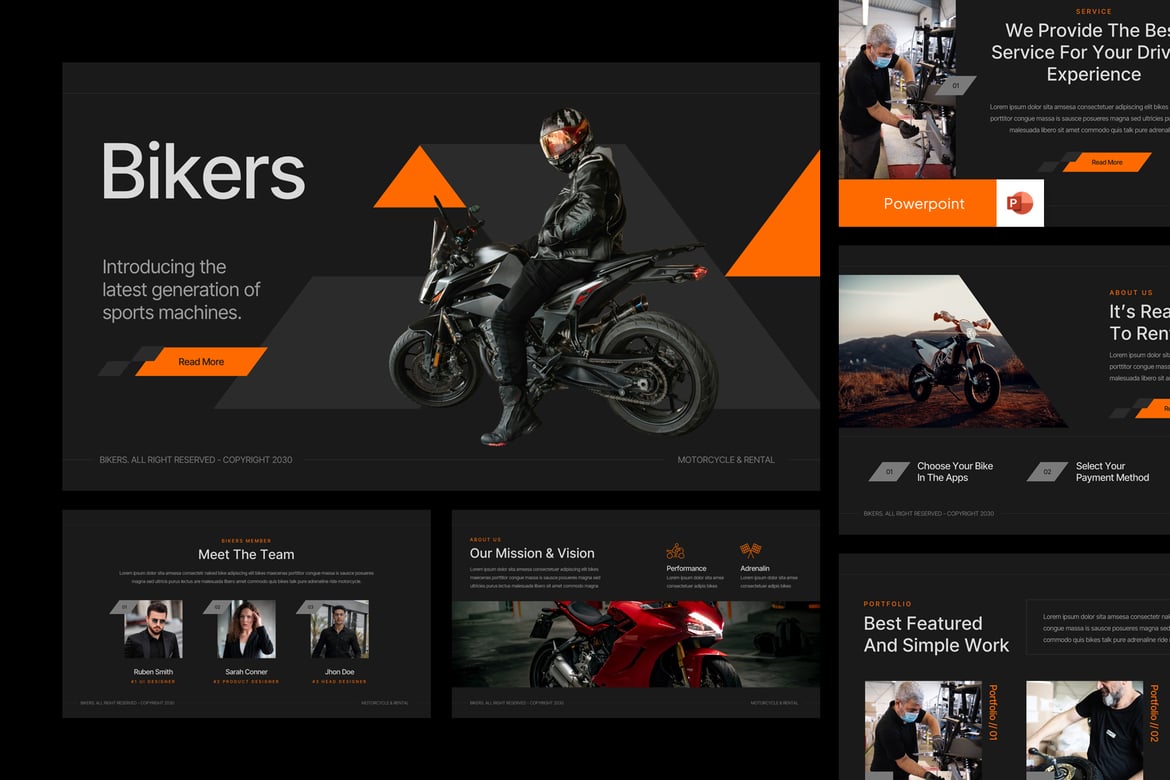 Template Presentasi PowerPoint Bertema Motor dan Penyewaan