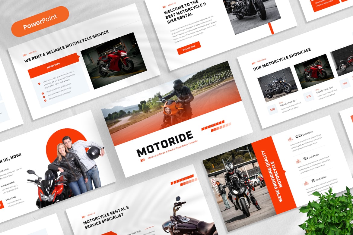 Template Presentasi PowerPoint Sewa & Servis Motor yang Menarik