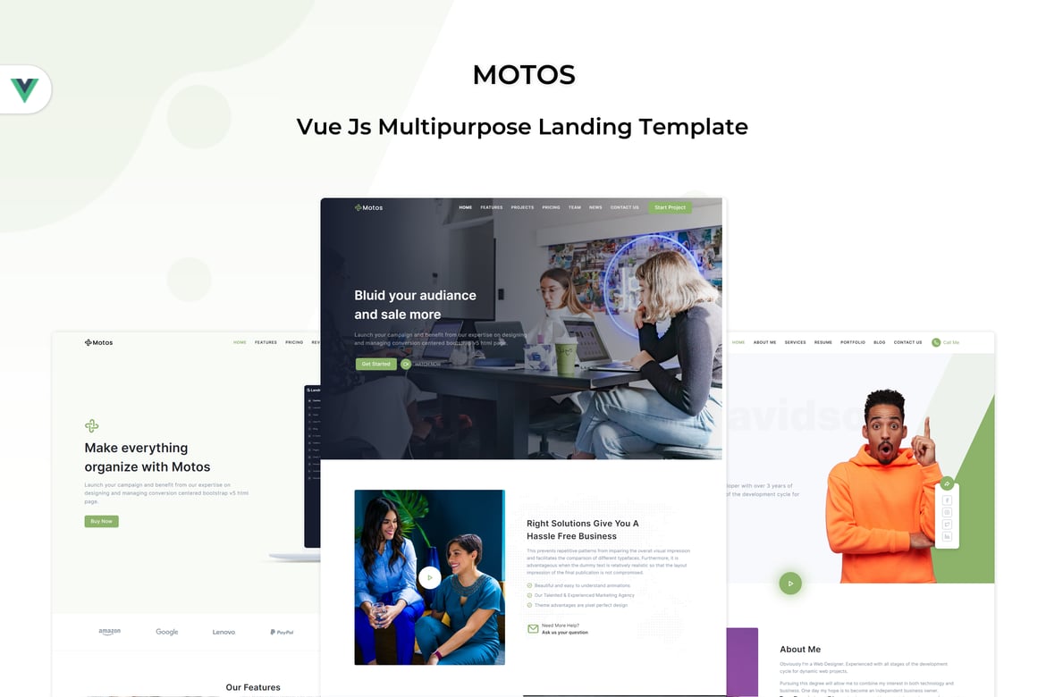 Motos - Template Web Landing Page Multipurpose dengan Vue Js