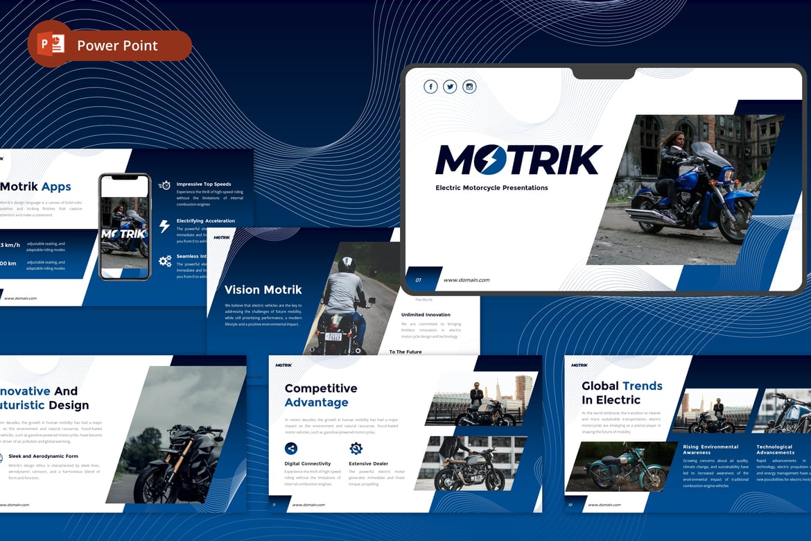 Motrik - Template Presentasi PowerPoint untuk Sepeda Motor Listrik yang Menarik