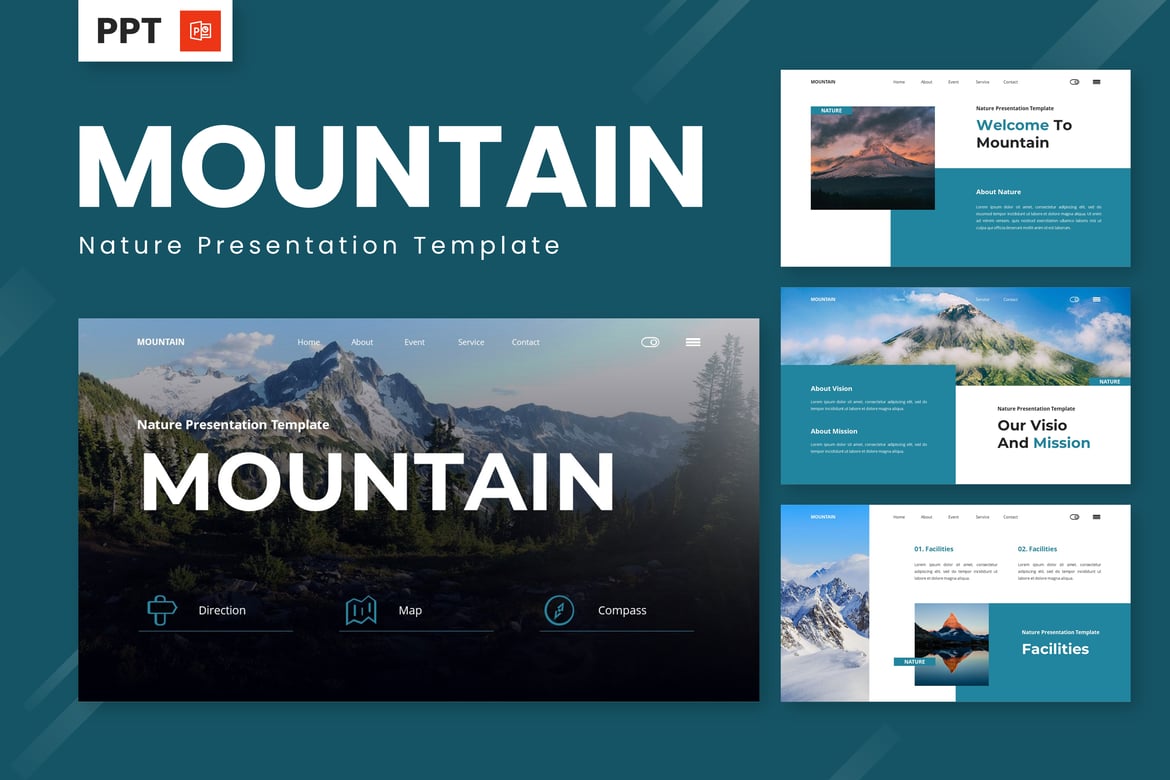 Template Powerpoint Alam Gunung yang Menakjubkan