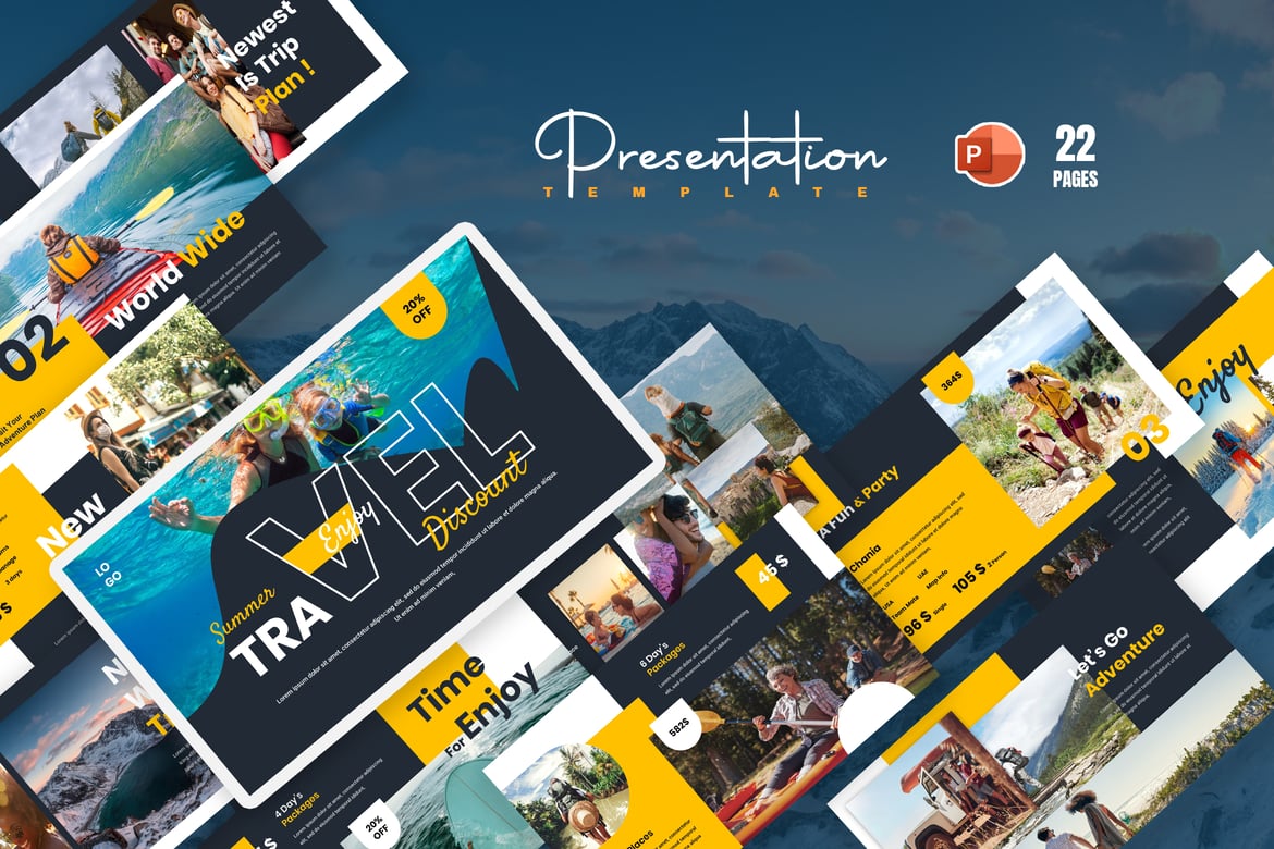Template Presentasi PowerPoint Perjalanan Gunung yang Menarik