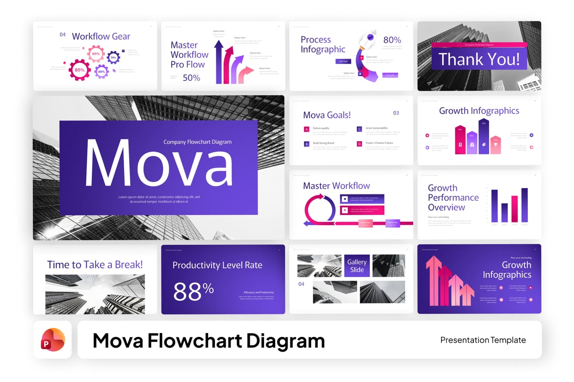 Template PowerPoint Diagram Alur Mova yang Modern dan Menarik