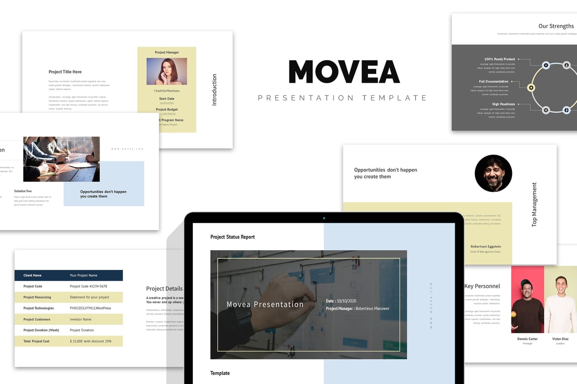 Template Presentasi PowerPoint Proyek Movea: Laporan Status yang Menarik