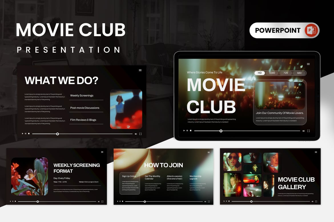 Template Presentasi PowerPoint Klub Film yang Menarik
