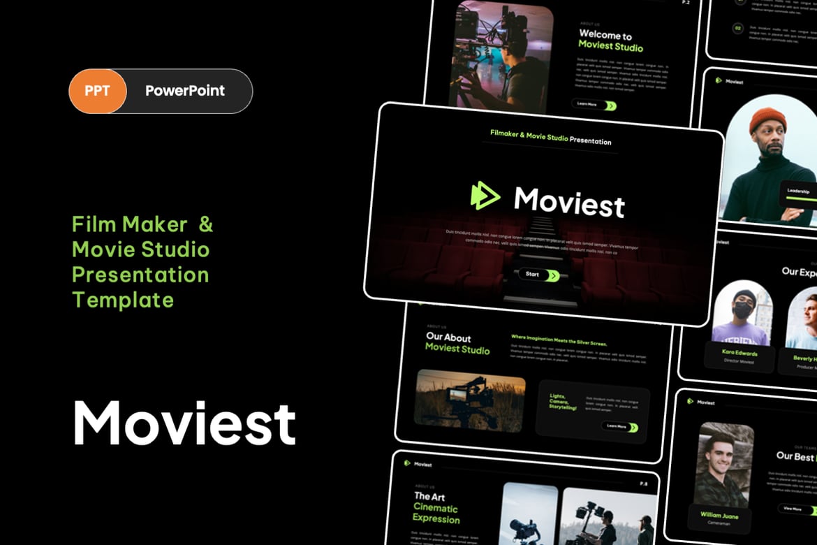 Template PowerPoint Sinematik untuk Pembuat Film & Studio