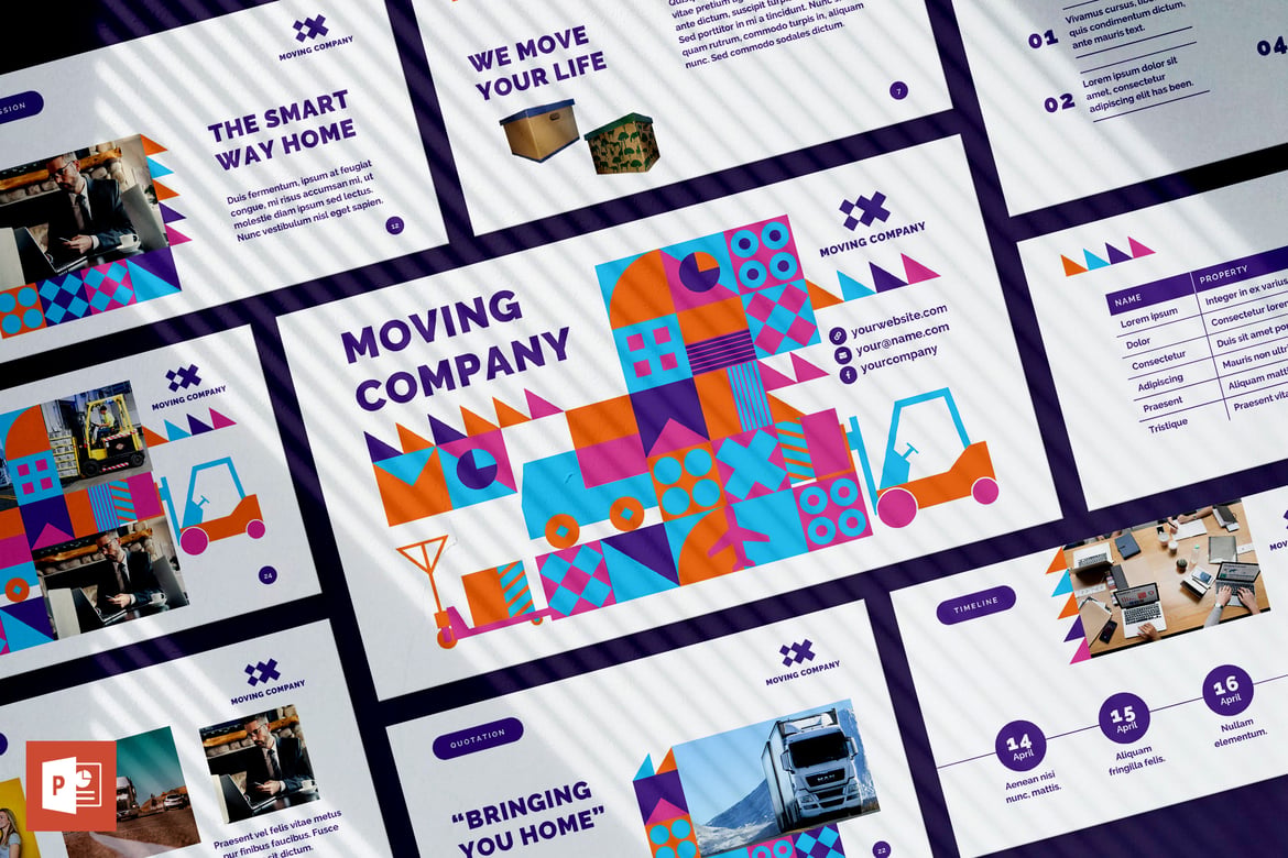Template PowerPoint Presentasi Perusahaan Pindahan yang Menarik