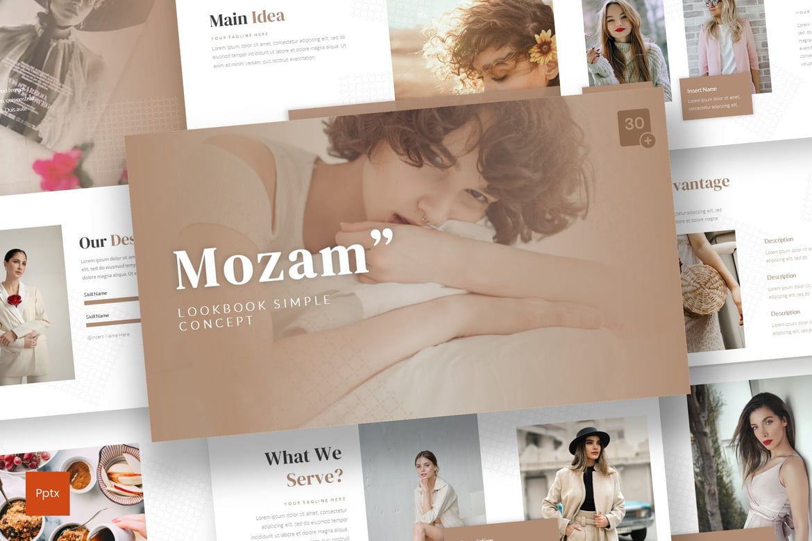 Template Presentasi Powerpoint Mozam - Lookbook Kreatif dan Minimalis