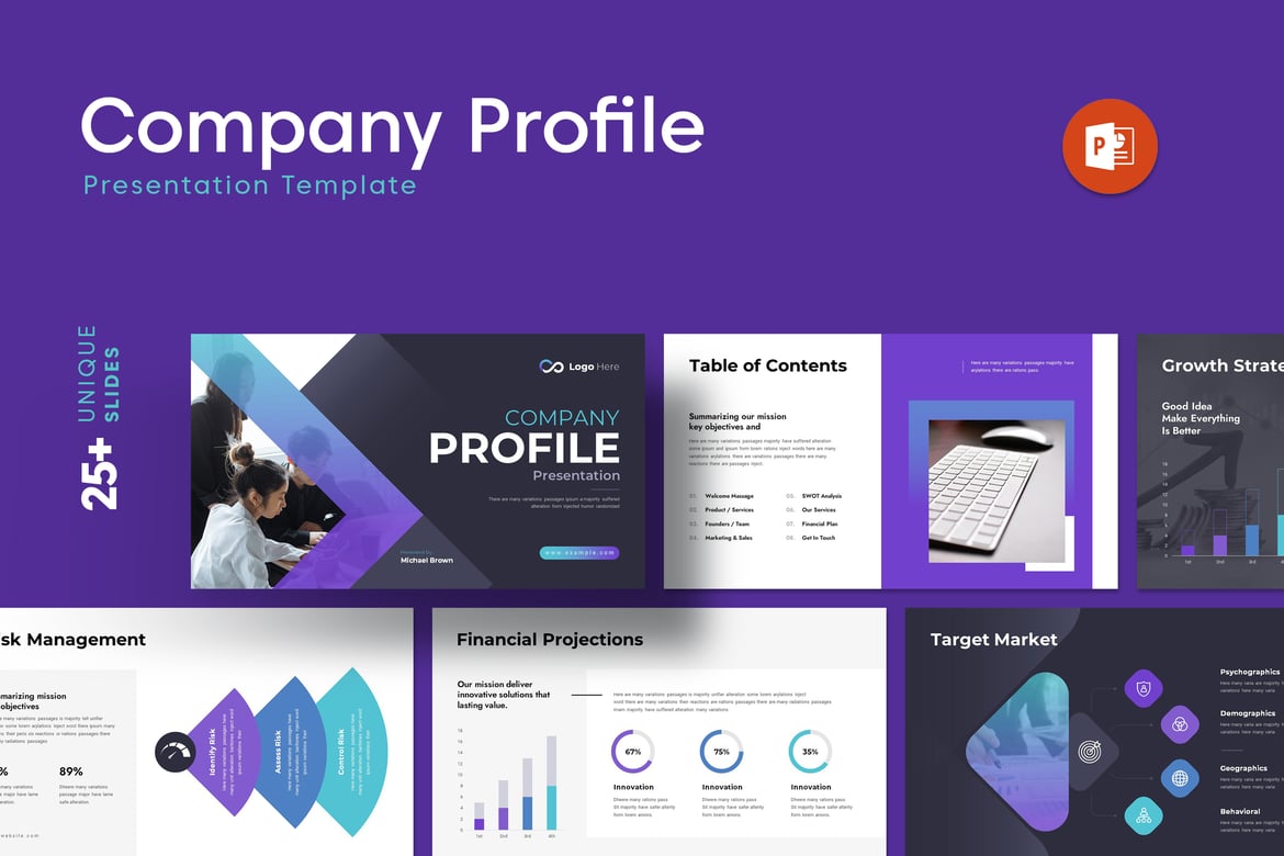 Template PowerPoint Profil Perusahaan Berwarna Menarik