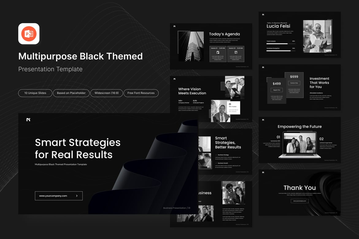 Template Presentasi PowerPoint Tema Hitam Serbaguna yang Menarik