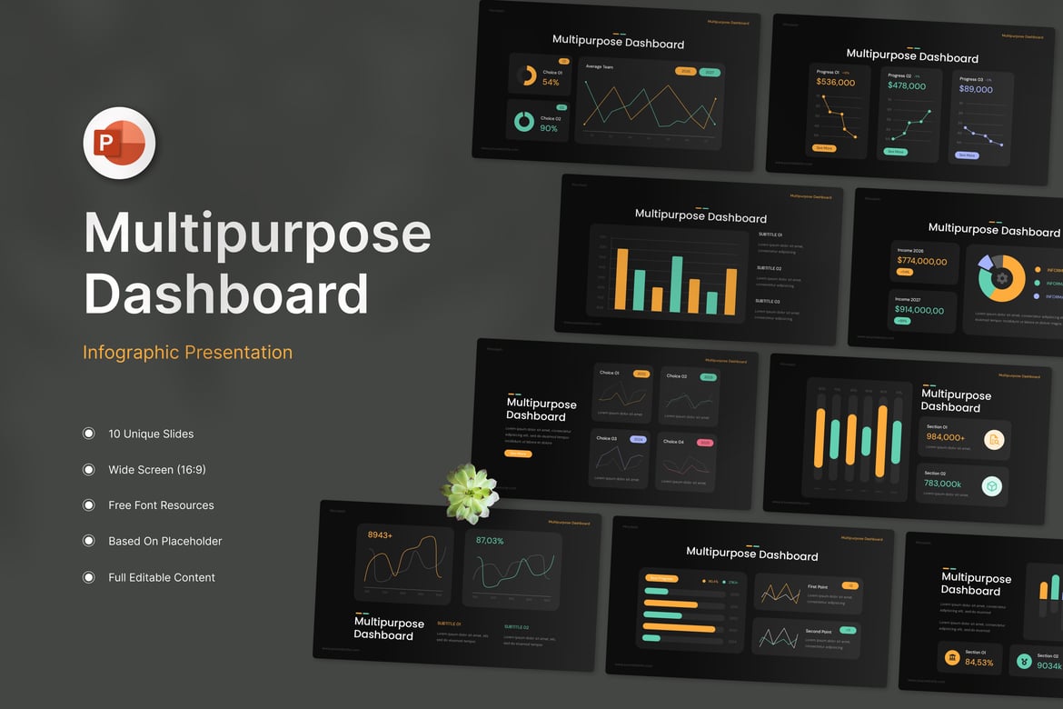 Template Presentasi Infografis Dashboard Serbaguna untuk PowerPoint